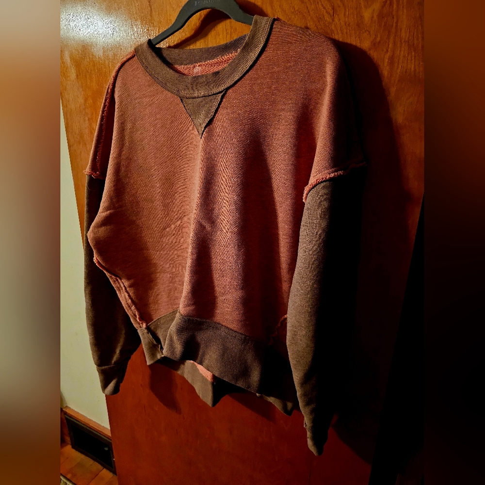 Free People Movement Womens Two-Tone Brown Crewneck Sweater